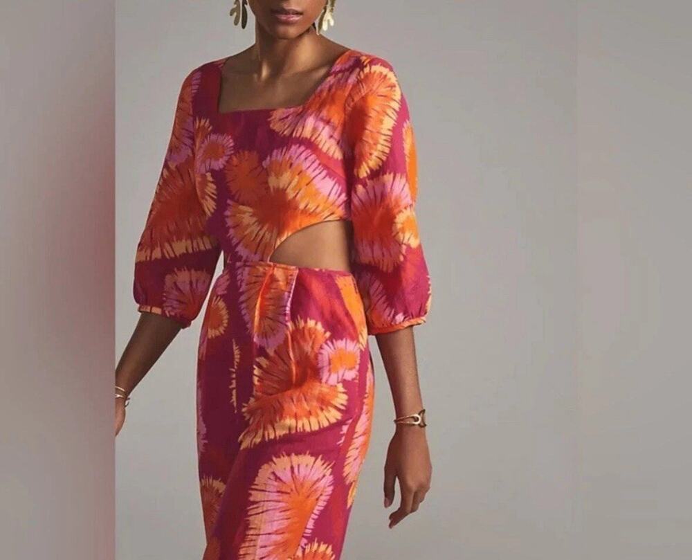 Anthropologie Farm Rio Cut Out Jumpsuit Floral Pink Cut Out Tie Back Sz XS